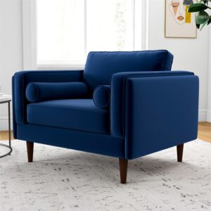 Upholstered Linen Blend club Chair with Wooden Legs