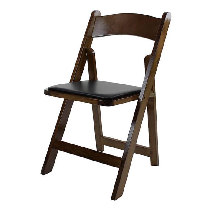 Dark wooden folding chair black pad