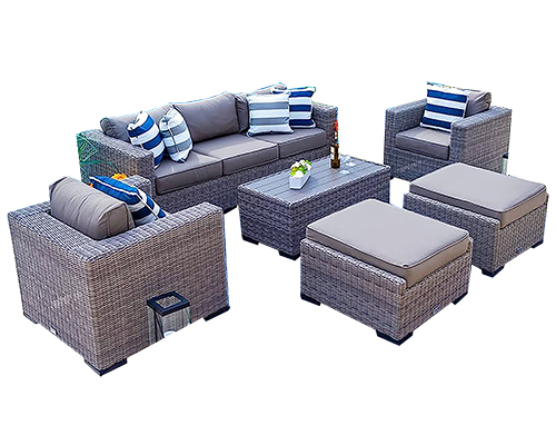 Rattan Outdoor set 5 seater with a center table and 2 leg rests