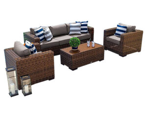 Rattan Outdoor sofaset 5 seater with a center table and 2 leg rests