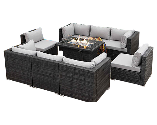 Outdoor gray rattan 8 seater with a center tables