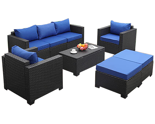 Rattan Outdoor sofaset 5 seater with a center table and 2 leg rests