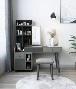 Affordable dressing table with stool and half Glass 