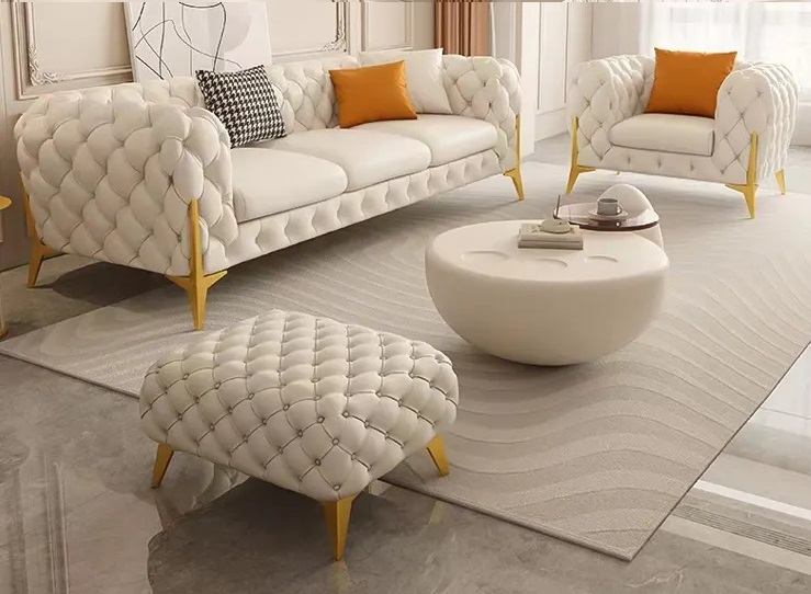 latest design luxury living room leather chesterfield sofa set furniture