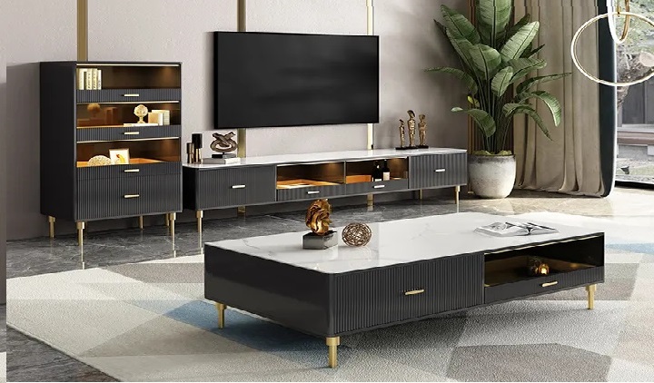 Marble tv Table Luxury Square Coffee Table Set