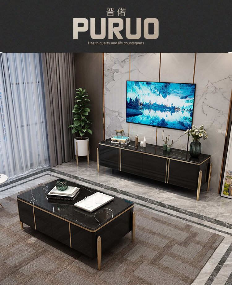 marble top standard furniture TV stand with center Table