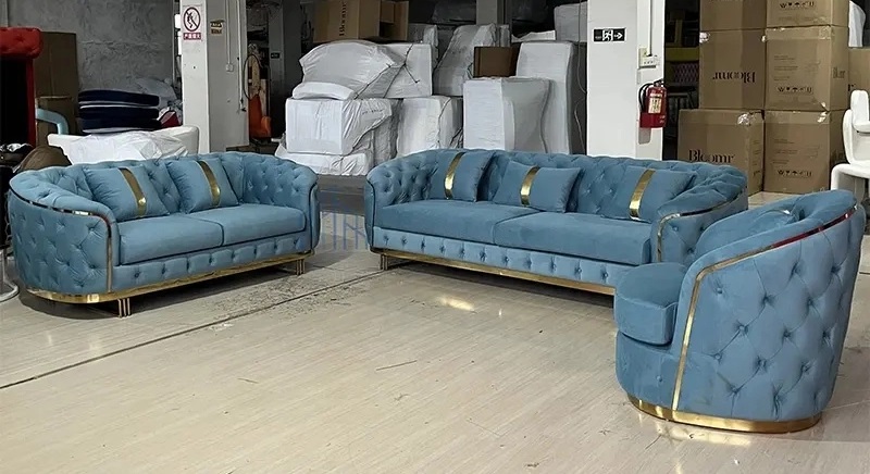 Curved Tufted Velvet Upholstery Sofa set