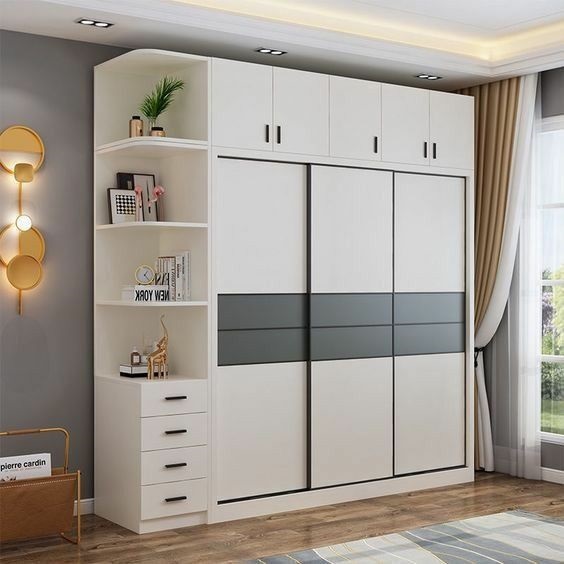 Modern custom made 4 door white wooden wardrobe clothes closet