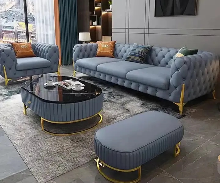 full leather Luxury microfiber fabric chesterfielf sofa set furniture