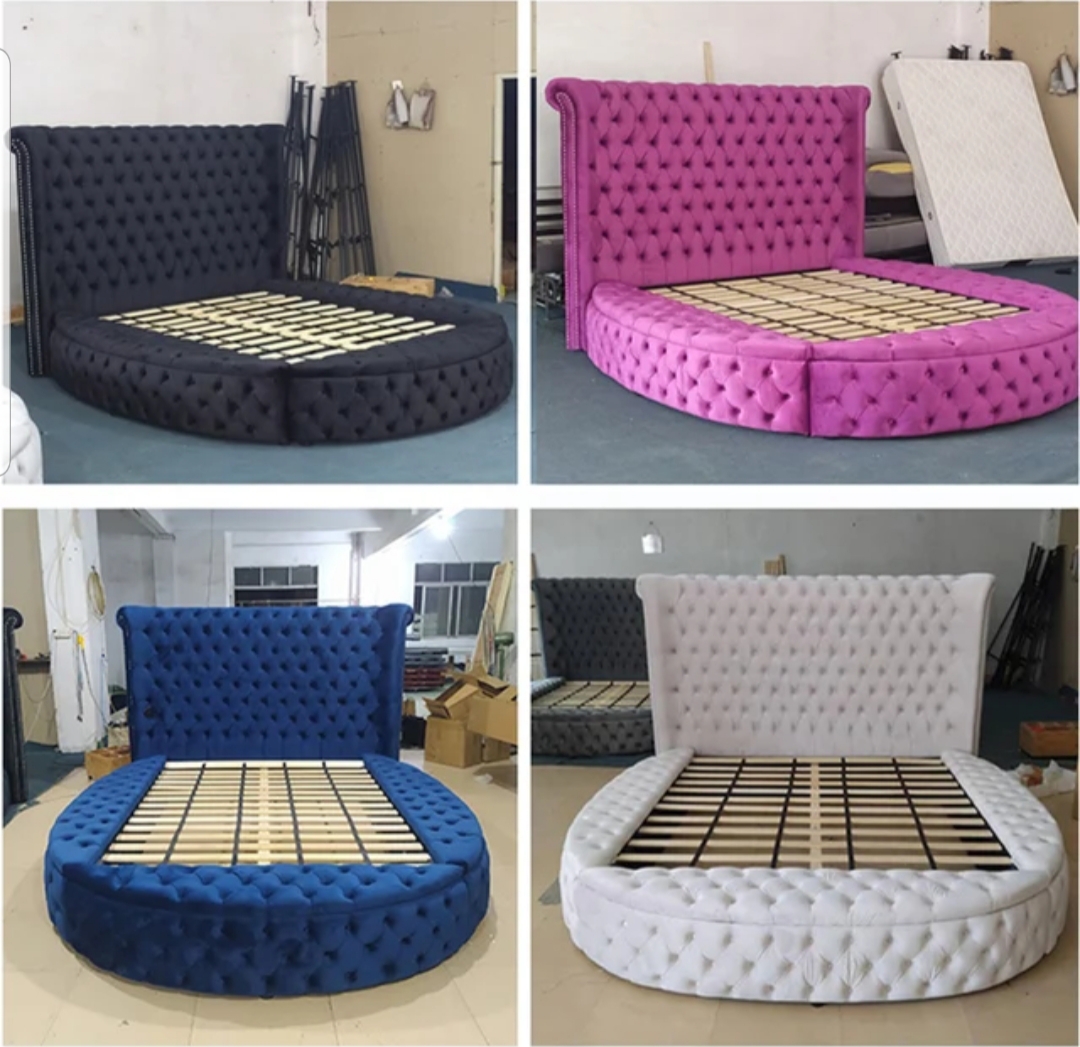 Upholstered Wingback round Double Bed Frame King Size