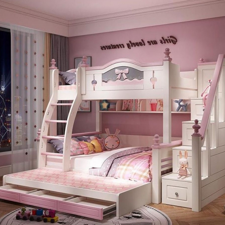 Wooden mdf pull out bunk bed furniture with drawer stairs for children and adults