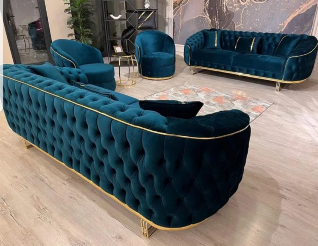 Luxury Velvet Upholstered Chesterfield Sofa Living Room Set