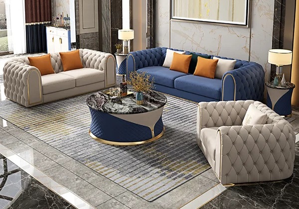 Luxury living room Upholstered Chesterfield Velvet Sofa Set in Uganda