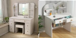 Modern wooden makeup table with half size glass