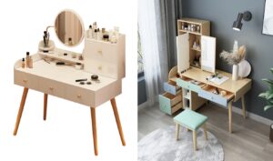 Modern wooden makeup table with half size glass