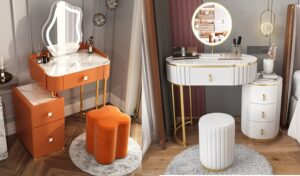 Luxury vanity dressing mirror with round mirror and drawers