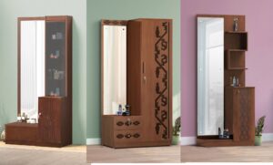 Wooden frame dressing mirror with drawers