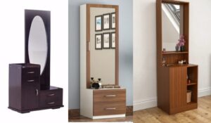 Wooden frame dressing mirror with drawers