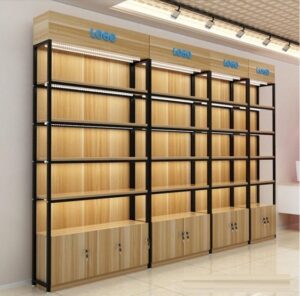 Freestanding Wooden Gondola Shop Display Shelves