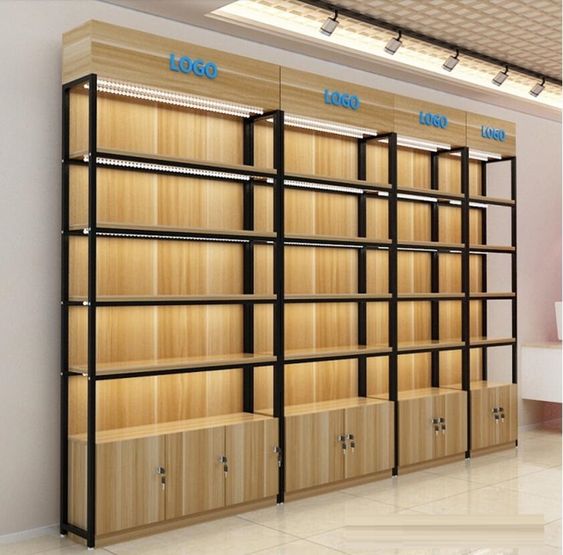 Freestanding Wooden Gondola Shop Display Shelves