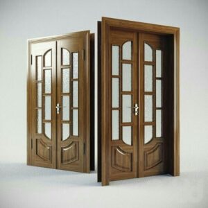 Colonial-Style Wooden Door with Transom Window