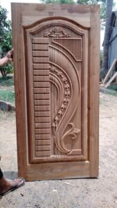 Carved Wooden Door with Floral Motifs