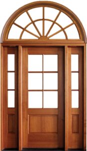 Arched Top Wooden Door with Wrought Iron Accents