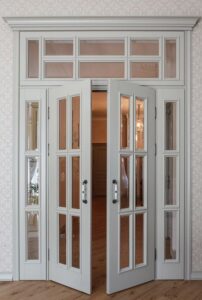 Colonial-Style Wooden Door with Transom Window