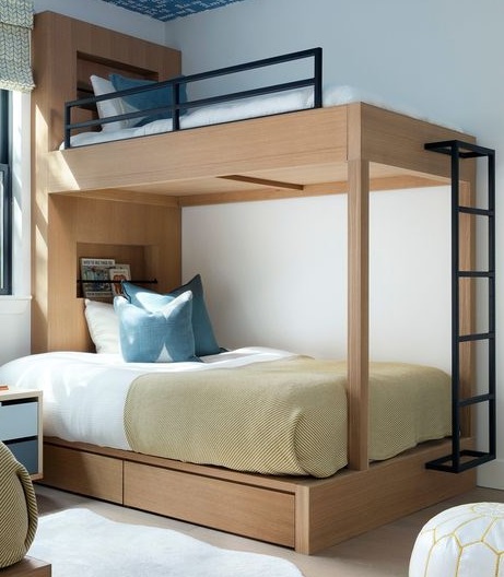 Coastal-inspired Wooden Bunk Bed with Nautical Accents