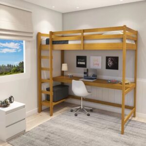 Contemporary Wooden Bunk Bed with Integrated Desk