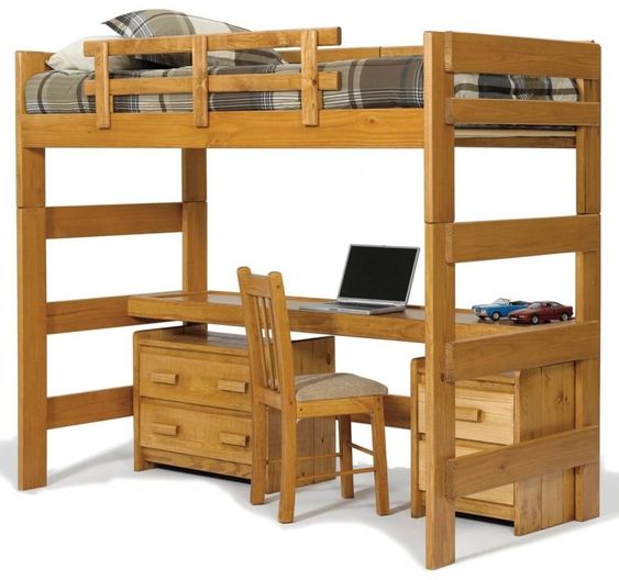 Contemporary Wooden Bunk Bed with Integrated Desk