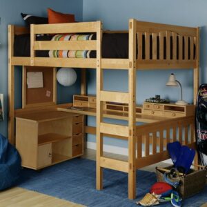 Contemporary Wooden Bunk Bed with Integrated Desk