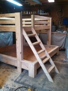Country-style Wooden Bunk Bed with Slat Footboards: