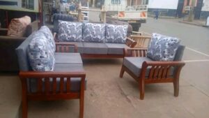 Budget Wooden Frame Sofaset with Patterned Cushions