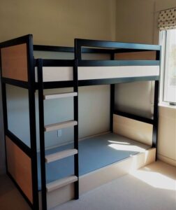 Industrial Wooden Bunk Bed with Metal Accents