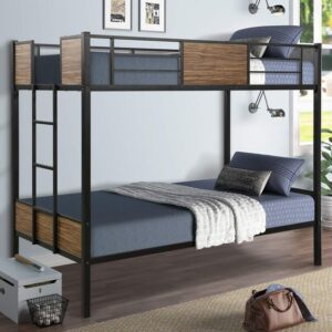 Industrial Wooden Bunk Bed with Metal Accents