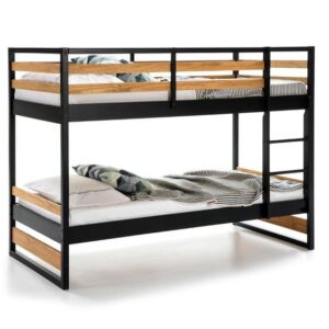 Industrial Wooden Bunk Bed with Metal Accents