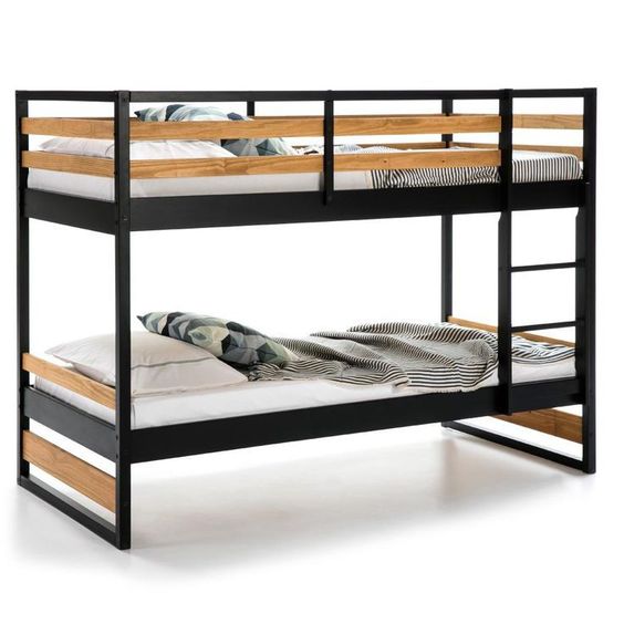 Industrial Wooden Bunk Bed with Metal Accents