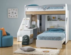 L-Shaped Double Bunk Bed with Storage Drawers