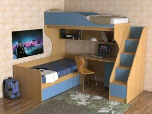 L-Shaped Double Bunk Bed with Storage Drawers