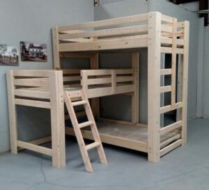 L-Shaped Wooden Triple Bunk Bed