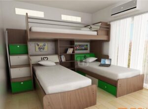 L-Shaped Wooden Triple Bunk Bed