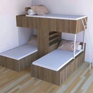 L-Shaped Wooden Triple Bunk Bed