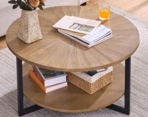 Round Wood and Metal Center Table