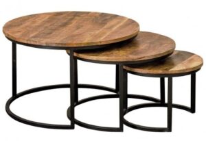 Round Wood and Metal Center Table