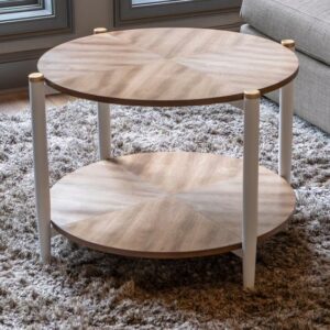 Round Wood and Metal Center Table