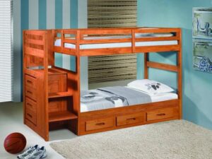 Rustic Wooden Bunk Bed with Underbed Storage Drawers