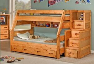 Rustic Wooden Bunk Bed with Underbed Storage Drawers