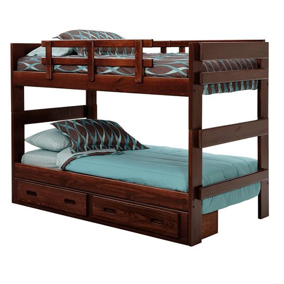 Rustic Wooden Bunk Bed with Underbed Storage Drawers