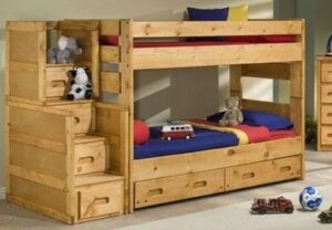 Rustic Wooden Bunk Bed with Underbed Storage Drawers